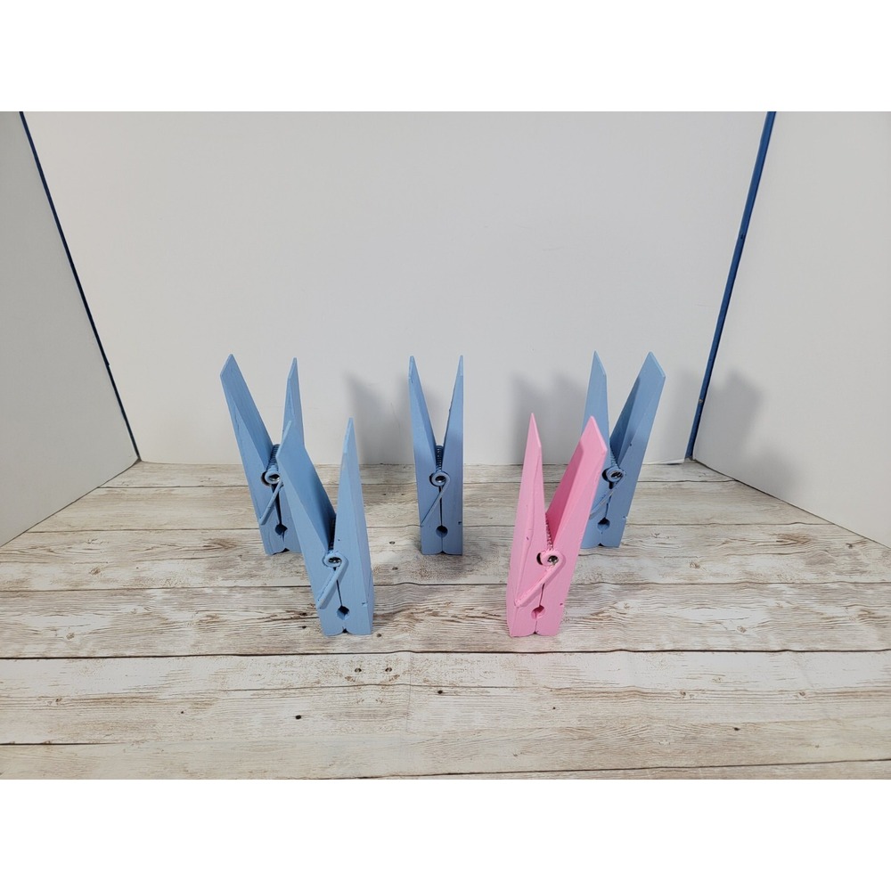 6" Lot of 5 Jumbo Wooden Clothes Pins Pink Blue Crafts Laundry DIY Gender Reveal